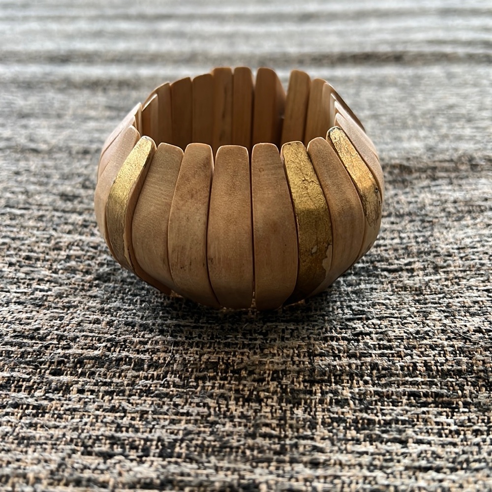 Chunky Natural wood bracelet one size with gold accents